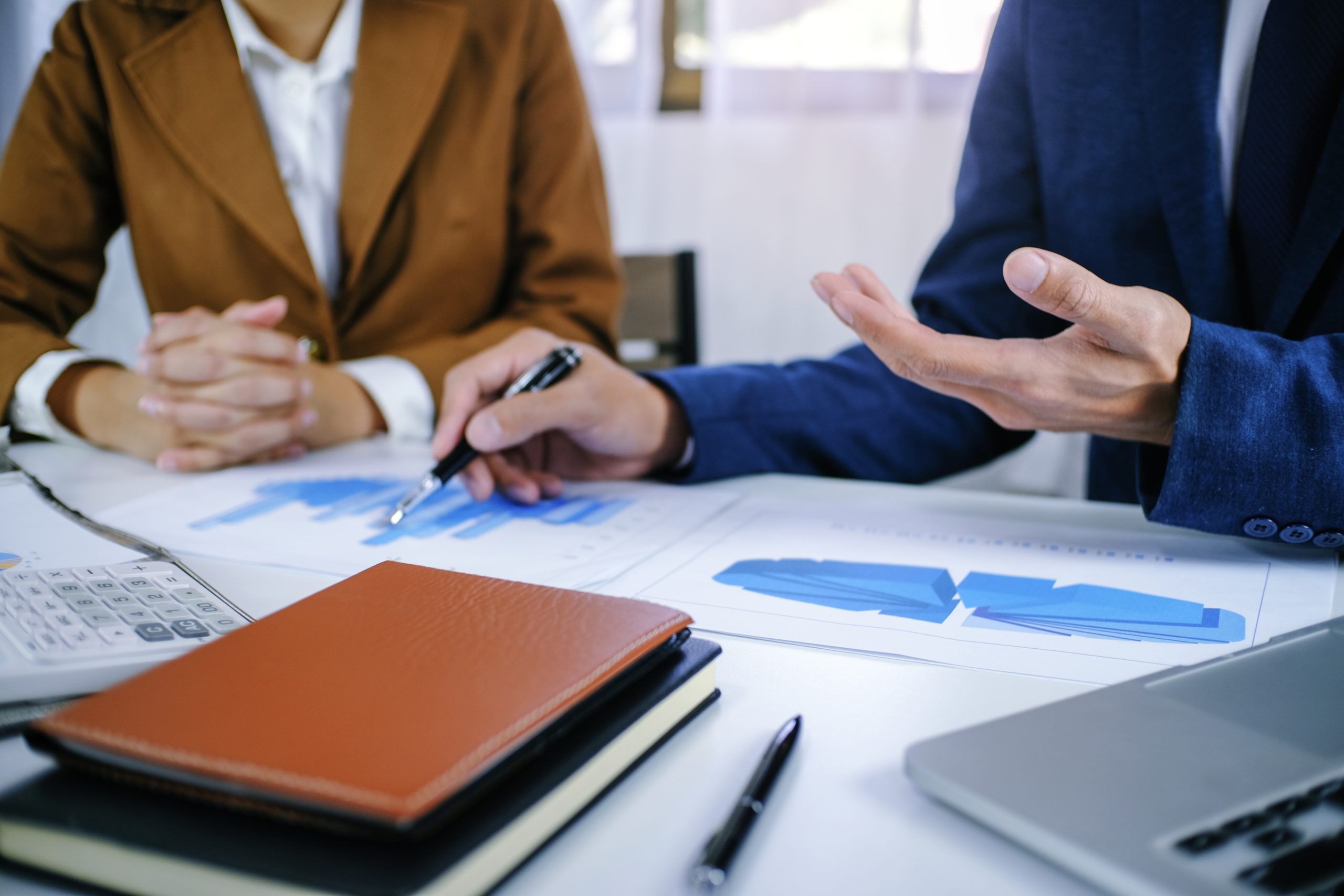 Business women checking annual financial statements